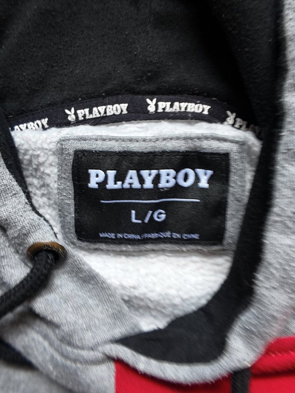 Playboy Color Block Hoodie Grey Red Y2K Japanese Graphic Men's Size Large L - Picture 4 of 6
